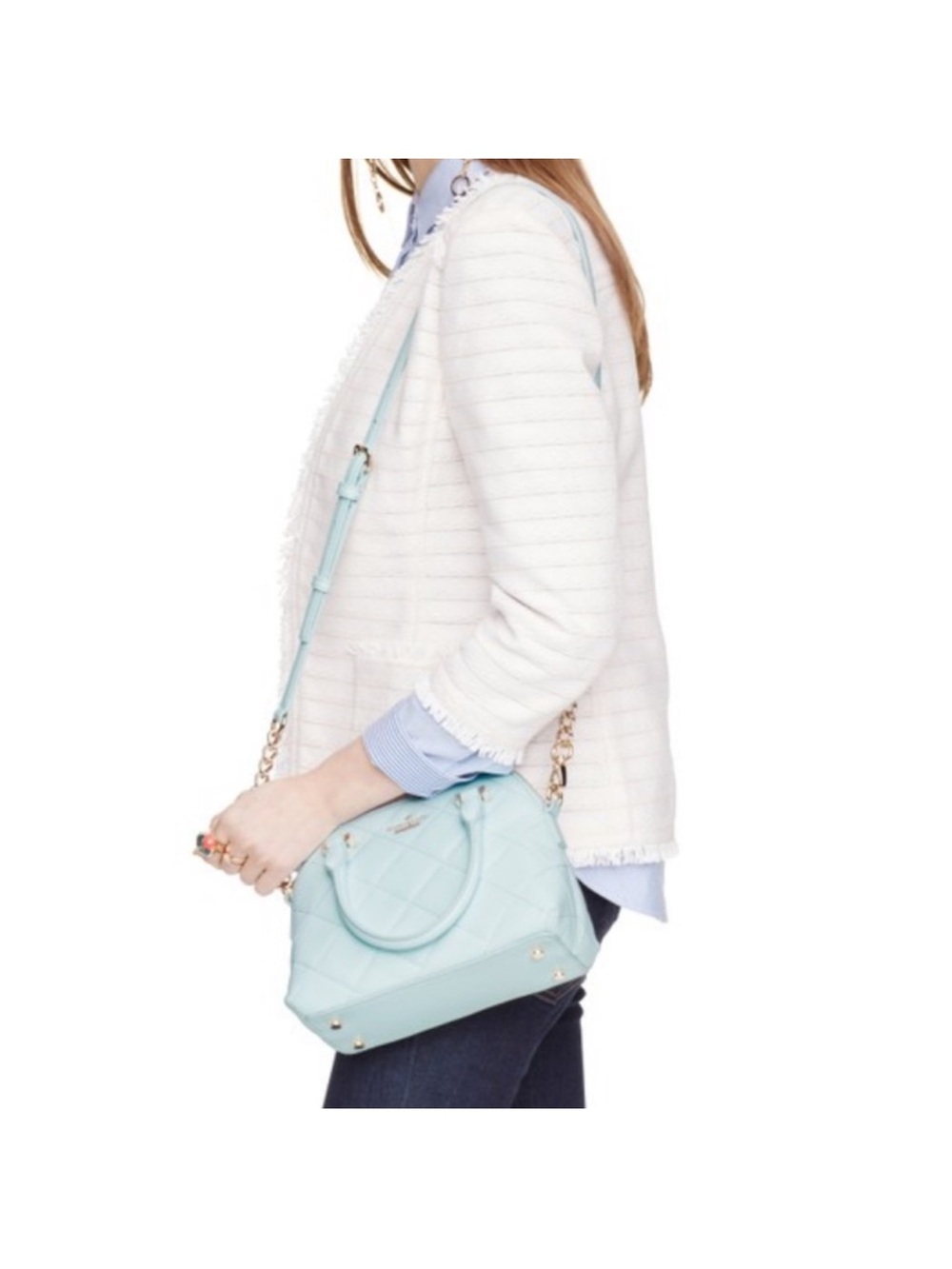 leather Kate Spade Emerson Place Small Maise satchel , light blue quilted